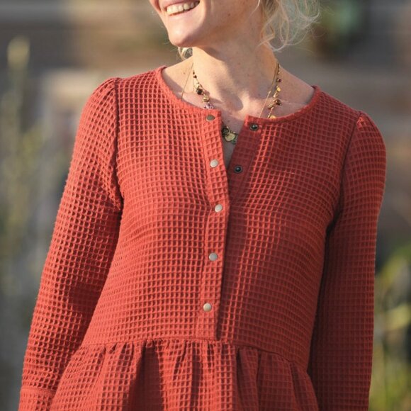 French Quintessence Elgantine Dress in Burnt Orange Terracotta Corduroy - Picture 10 of 16